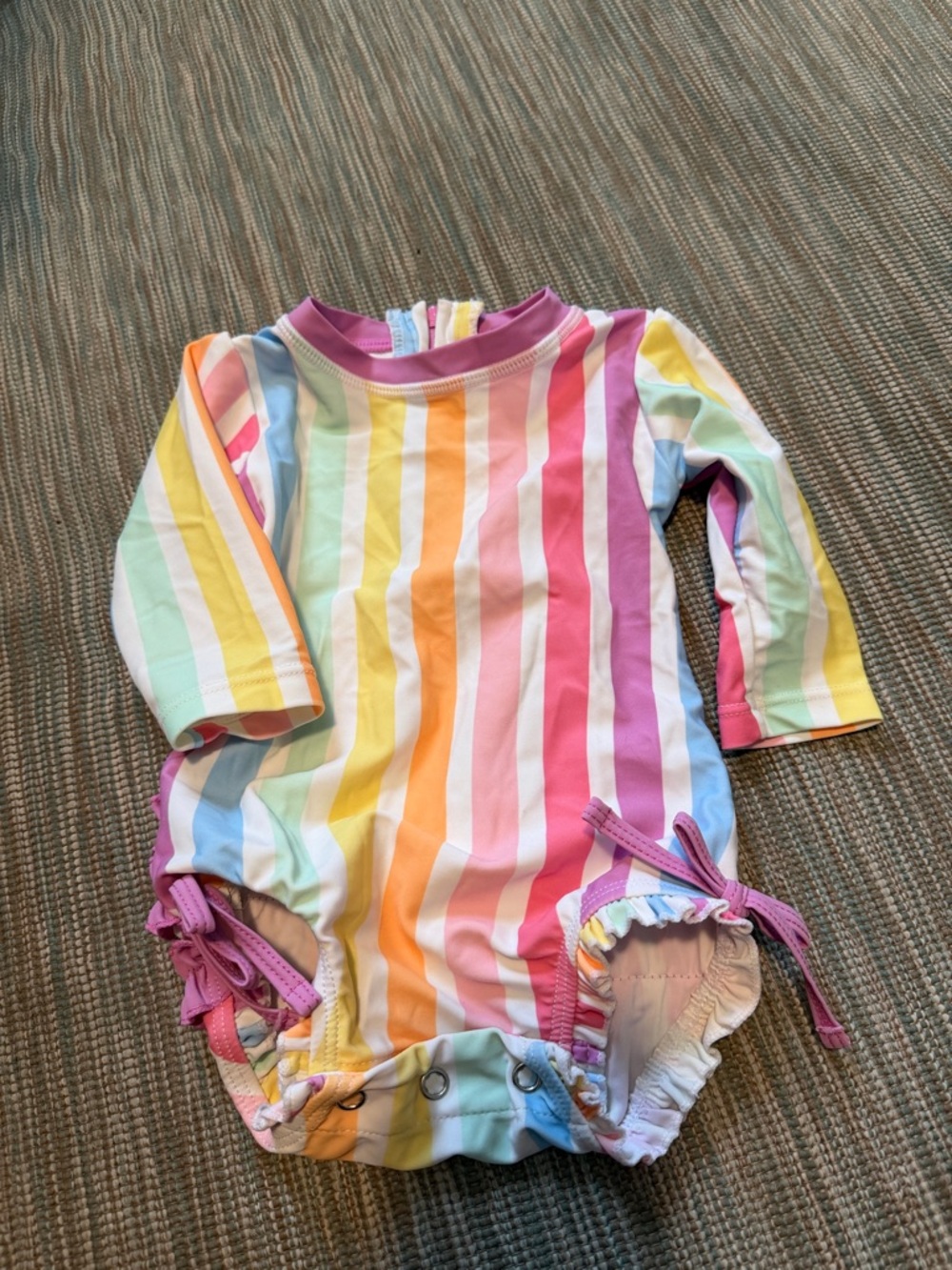 Kids Rainbow Stripe Long-Sleeve One-Piece Swimsuit